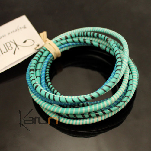 Bijoux Ethniques Africains Bracelets JOKKO en Plastique Recycl Homme Femme Enfant 02 Bleu Vert Turquoise Mix (x12)