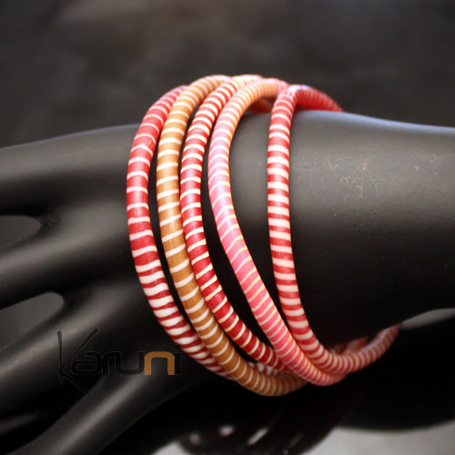Bijoux Ethniques Africains Bracelets JOKKO larges en Plastique Recycl Homme Femme 02 Rose/Rouge (x5) b