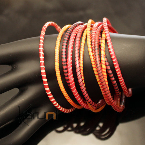 Bijoux Ethniques Africains Bracelets JOKKO en Plastique Recycl Homme Femme Enfant 10 Rouge/Rose/Orange (x12) d