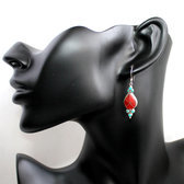 Bijoux Ethniques Indiens Boucles d'oreilles en Argent 925 77 Cloisonn Pendant Goutte Corail Rouge Turquoise Tibtain Npal b