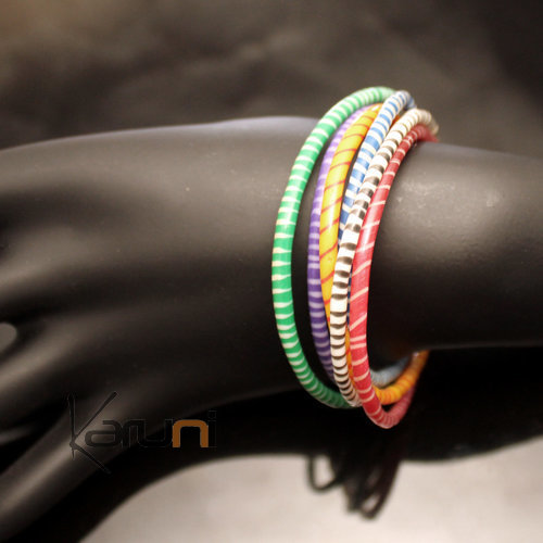 Bijoux Ethniques Africains Bracelets 6 Rangs JOKKO en Plastique Recycl Fermoir Bronze Rglable Multicolore b