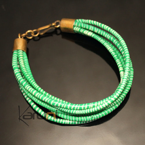 Bijoux Ethniques Africains Bracelets 6 Rangs JOKKO en Plastique Recycl Fermoir Bronze Rglable Vert