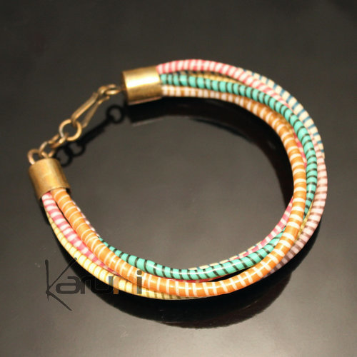 Bijoux Ethniques Africains Bracelets 6 Rangs JOKKO en Plastique Recycl Fermoir Bronze Rglable Multicolore Pastel Clair