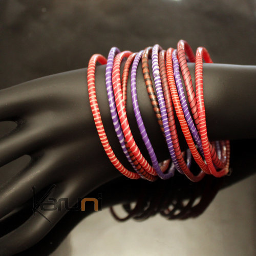 Bijoux Ethniques Africains Bracelets JOKKO en Plastique Recycl Homme Femme Enfant 33 Rouge/Rose/Violet (x12) b
