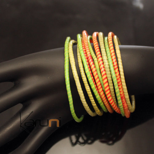 Bijoux Ethniques Africains Bracelets JOKKO en Plastique Recycl Homme Femme Enfant 36 Vert Clair/Orange (x12) b