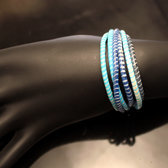 Bijoux Ethniques Africains Bracelets 6 Rangs JOKKO en Plastique Recycl Fermoir Bronze Rglable Bleu Mix b