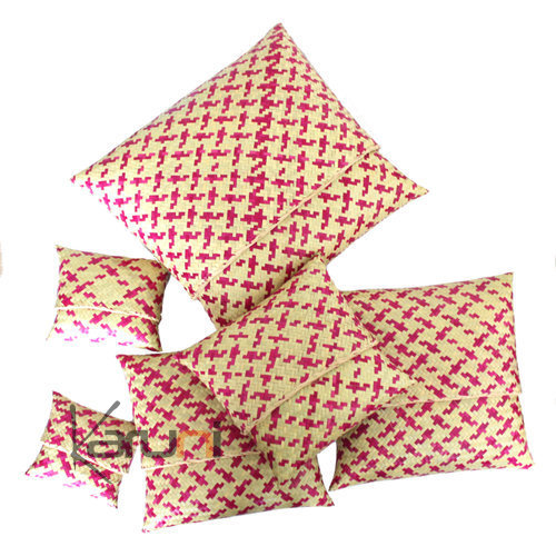 Pochette sac  main raffia  motifs Lot de 6 - rose et naturel/crme