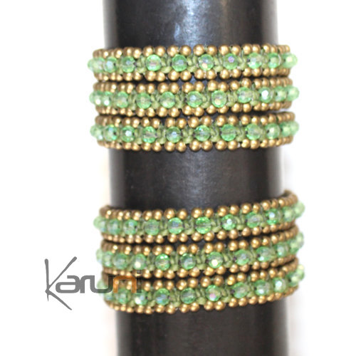 Bracelet multi rangs 3 tours perles tissus Vert Cambodge