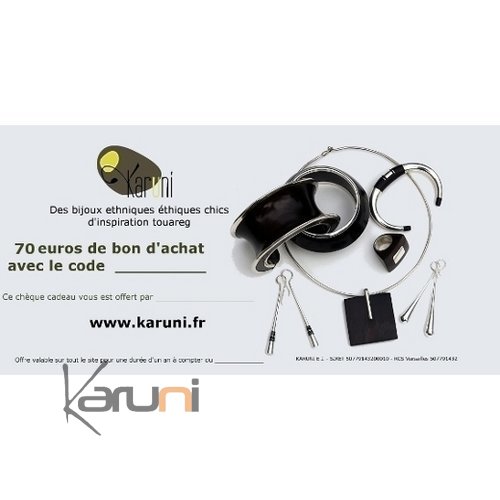 Chque Cadeau en ligne bijoux dcoration boutique Karuni - 70 euros