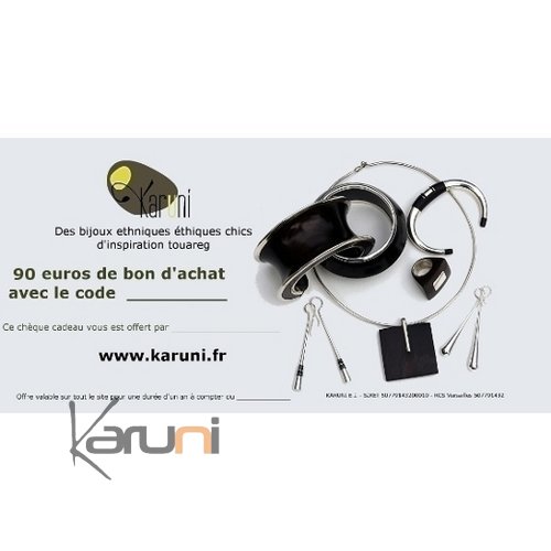 Chque Cadeau en ligne bijoux dcoration boutique Karuni - 90 euros