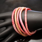 Bijoux Ethniques Africains Bracelets JOKKO larges en Plastique Recycl Homme Femme 02 Rose/Rouge (x5) b