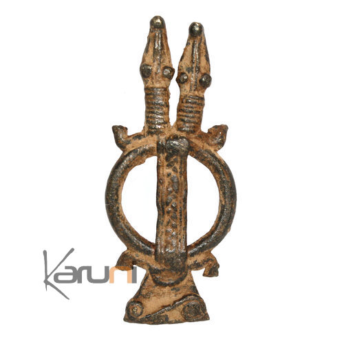 Art Dogon Africain Bronze Pendentif Amulette Sculpture  ethnique Afrique 02 Crocodile Double