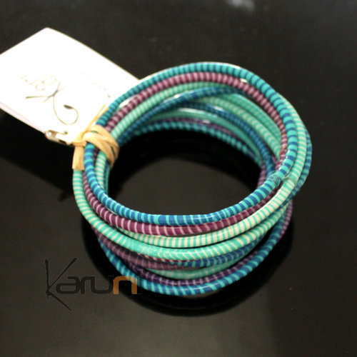 Bijoux Ethniques Africains Bracelets JOKKO en Plastique Recycl Homme Femme Enfant 12 Violet/Bleu Turquoise (x12)