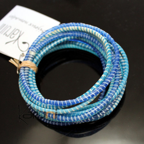 Bijoux Ethniques Africains Bracelets JOKKO en Plastique Recycl Homme Femme Enfant 03 Bleu Mix (x12)