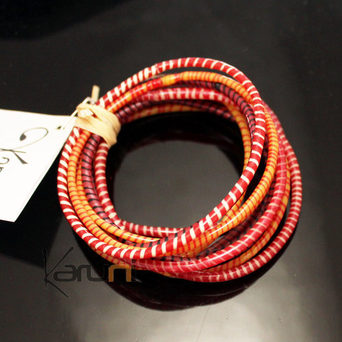 Bijoux Ethniques Africains Bracelets JOKKO en Plastique Recycl Homme Femme Enfant 10 Rouge/Rose/Orange (x12)