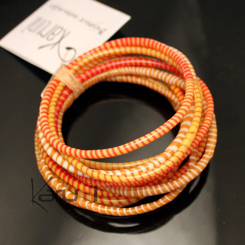 Bijoux Ethniques Africains Bracelets JOKKO en Plastique Recycl Homme Femme Enfant 04 Orange Mix (x12)