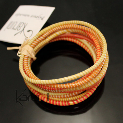 Bijoux Ethniques Africains Bracelets JOKKO en Plastique Recycl Homme Femme Enfant 22 Orange/Jaune (x12)