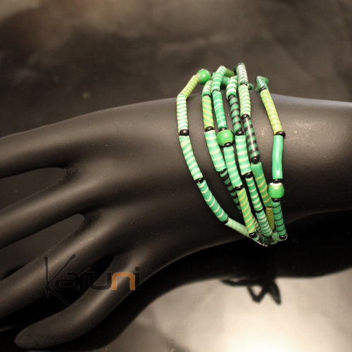 Bijoux Ethniques Africains Bracelets Multi-Rangs JOKKO en Plastique Recycl Perles Coup-Coup Vert b