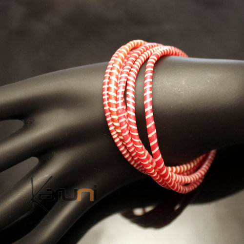 Bijoux Ethniques Africains Bracelets 6 Rangs JOKKO en Plastique Recycl Fermoir Bronze Rglable Rose/Rouge c
