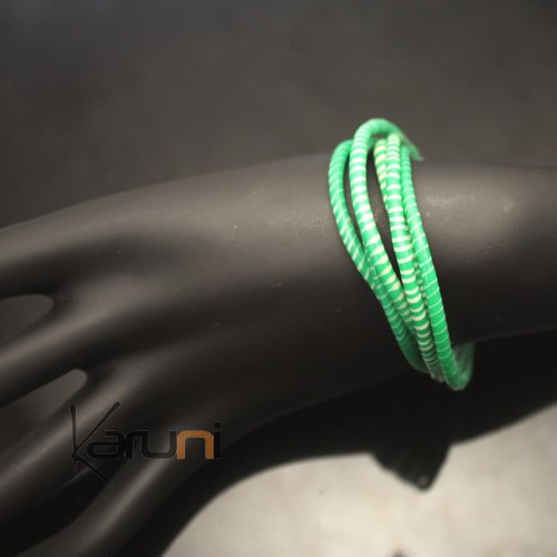 Bijoux Ethniques Africains Bracelets 6 Rangs JOKKO en Plastique Recycl Fermoir Bronze Rglable Vert c