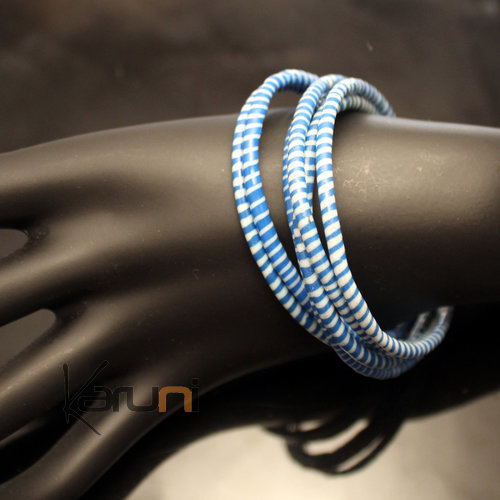 Bijoux Ethniques Africains Bracelets 6 Rangs JOKKO en Plastique Recycl Fermoir Bronze Rglable Bleu b