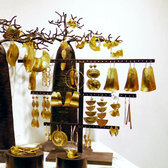 Bijoux Ethniques Africains Boucles d'Oreilles Peul Fulani Mali 47L Bronze Dor Rubans Twist Long b
