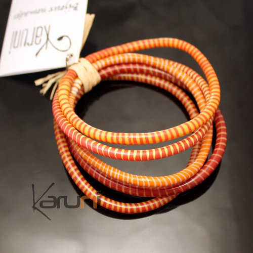 Bijoux Ethniques Africains Bracelets JOKKO larges en Plastique Recycl Homme Femme 03 Rouge/Orange (x5)