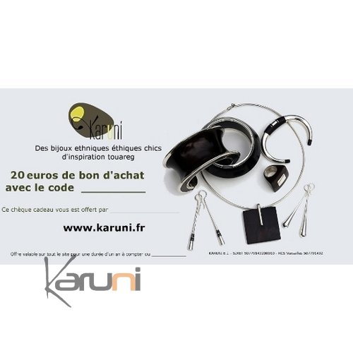 Chque Cadeau en ligne bijoux dcoration boutique Karuni - 20 euros