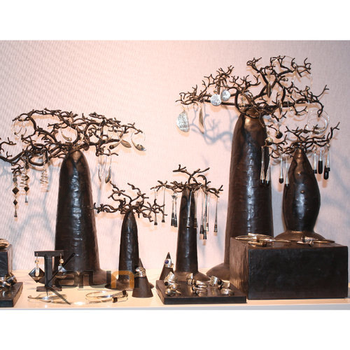 Arbre  bijoux porte-bijoux design Baobab rond 30 cm mtal recycl Madagascar b c d